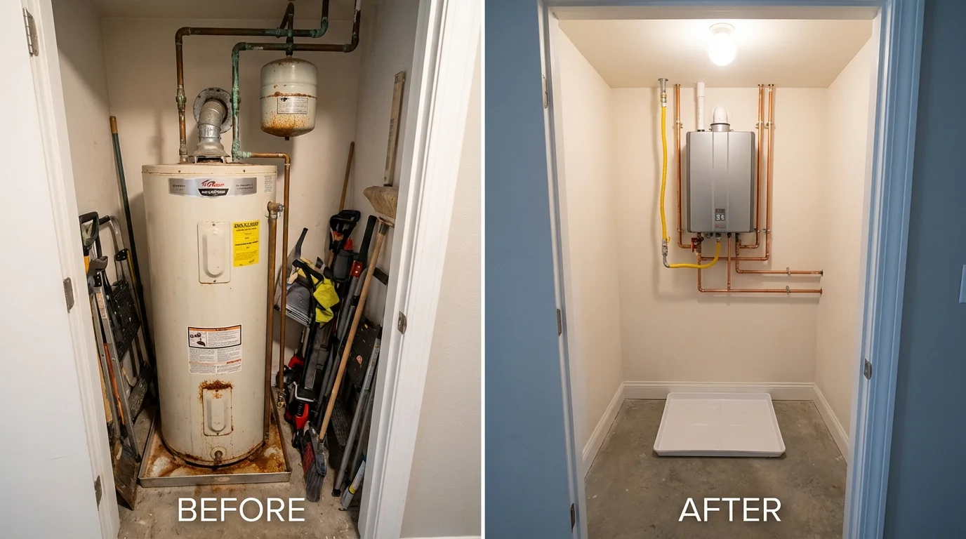 Tank water heater versus wall-mounted tankless unit comparison for Hudson, ME homeowners